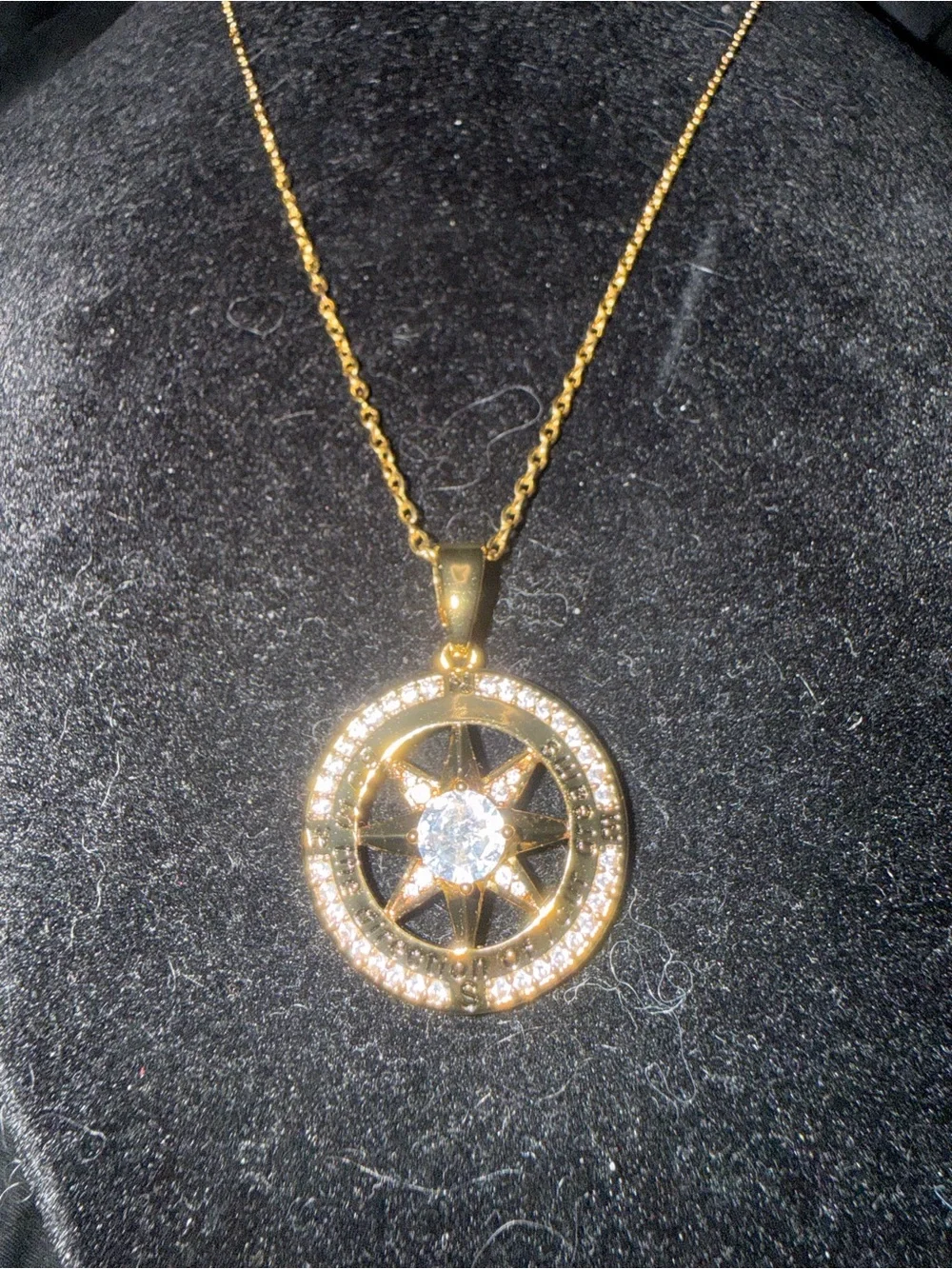 925 silverGold plated Compass Star Pendant Necklace with Clear Crystals‎